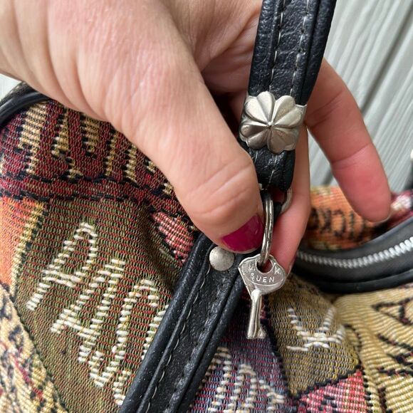 VTG 70s Travel Tapestry Bag Passport Print w/ Key Unused Estate Find - Picture 4 of 12